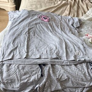 Life is Good Gray Pajama Set with Pink Graphic